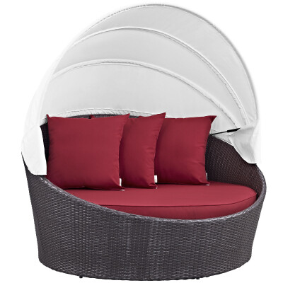 EEI-2175-EXP-RED Convene Canopy Outdoor Patio Daybed Espresso Red