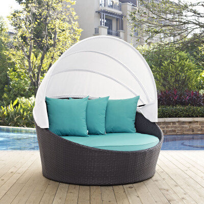 EEI-2175-EXP-TRQ Convene Canopy Outdoor Patio Daybed Espresso Turquoise