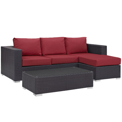 EEI-2178-EXP-RED-SET Convene 3 Piece Outdoor Patio Sofa Set