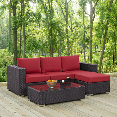 EEI-2178-EXP-RED-SET Convene 3 Piece Outdoor Patio Sofa Set