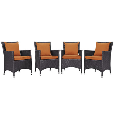 EEI-2190-EXP-ORA-SET Convene 4 Piece Outdoor Patio Dining Set Espresso Orange Arm Chairs