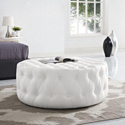 EEI-2224-WHI Amour Upholstered Vinyl Ottoman White