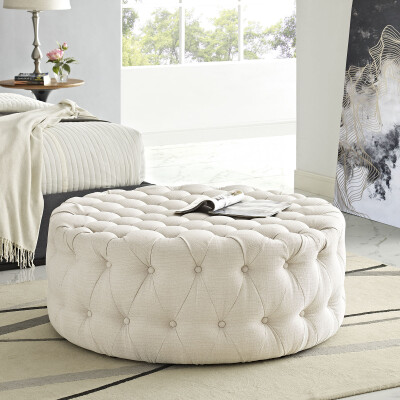 EEI-2225-BEI Amour Upholstered Fabric Ottoman Beige