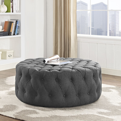 EEI-2225-GRY Amour Upholstered Fabric Ottoman Gray