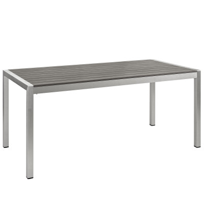 EEI-2251-SLV-GRY Shore Outdoor Patio Aluminum Dining Table Silver Gray