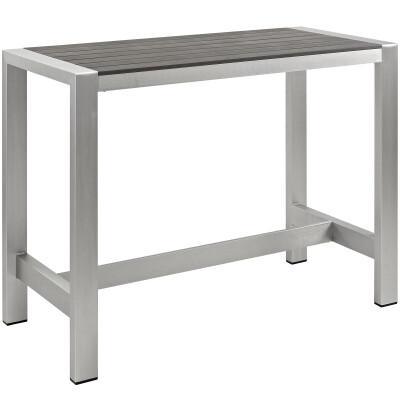 EEI-2253-SLV-GRY Shore Outdoor Patio Aluminum Rectangle Bar Table Silver Gray