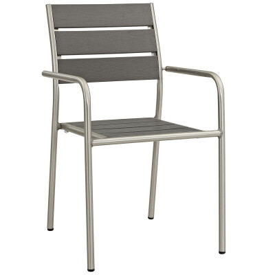 EEI-2258-SLV-GRY Shore Outdoor Patio Aluminum Dining Rounded Armchair Silver Gray