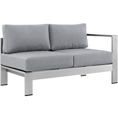 EEI-2262-SLV-GRY Shore Right-Arm Corner Sectional Patio Aluminum Loveseat Arm Chair