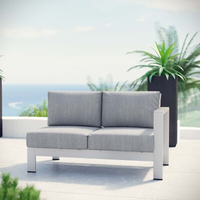 EEI-2262-SLV-GRY Shore Right-Arm Corner Sectional Patio Aluminum Loveseat Arm Chair