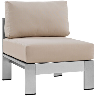 EEI-2263-SLV-BEI Shore Armless Outdoor Patio Aluminum Chair