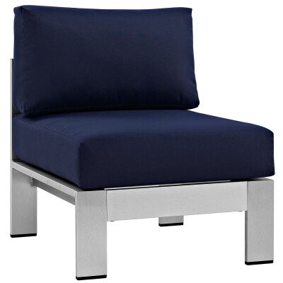 EEI-2263-SLV-NAV Shore Armless Outdoor Patio Aluminum Chair