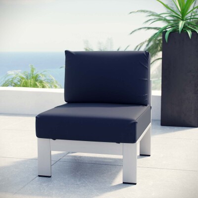 EEI-2263-SLV-NAV Shore Armless Outdoor Patio Aluminum Chair