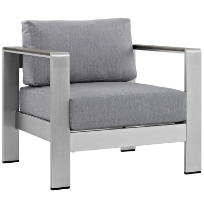 EEI-2266-SLV-GRY Shore Outdoor Patio Aluminum Armchair Silver Gray Arm Chair