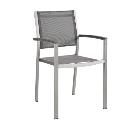EEI-2272-SLV-GRY Shore Outdoor Patio Aluminum Dining Chair Silver Gray Arm Chair