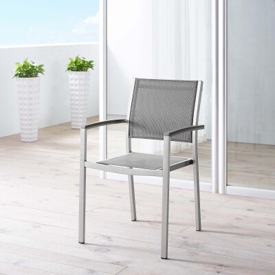 EEI-2272-SLV-GRY Shore Outdoor Patio Aluminum Dining Chair Silver Gray Arm Chair