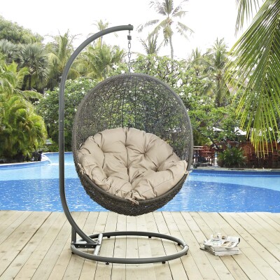 EEI-2273-GRY-BEI Hide Outdoor Patio Swing Chair With Stand