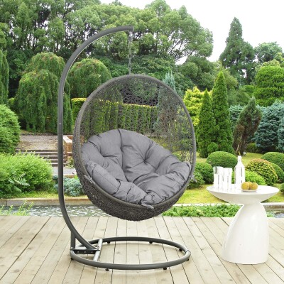EEI-2273-GRY-GRY Hide Outdoor Patio Swing Chair With Stand Gray
