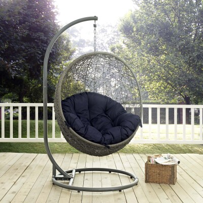 EEI-2273-GRY-NAV Hide Outdoor Patio Swing Chair With Stand