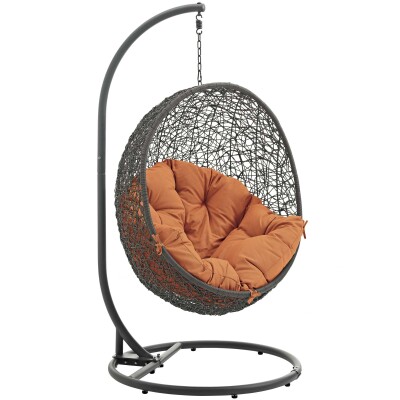 EEI-2273-GRY-ORA Hide Outdoor Patio Swing Chair With Stand