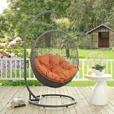 EEI-2273-GRY-ORA Hide Outdoor Patio Swing Chair With Stand