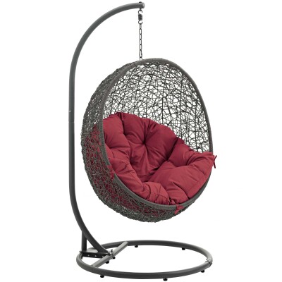 EEI-2273-GRY-RED Hide Outdoor Patio Swing Chair With Stand