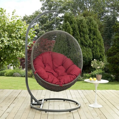 EEI-2273-GRY-RED Hide Outdoor Patio Swing Chair With Stand