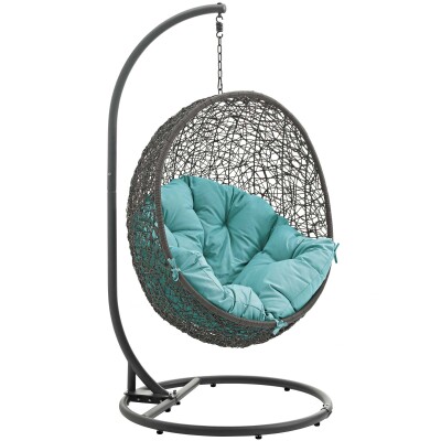 EEI-2273-GRY-TRQ Hide Outdoor Patio Swing Chair With Stand