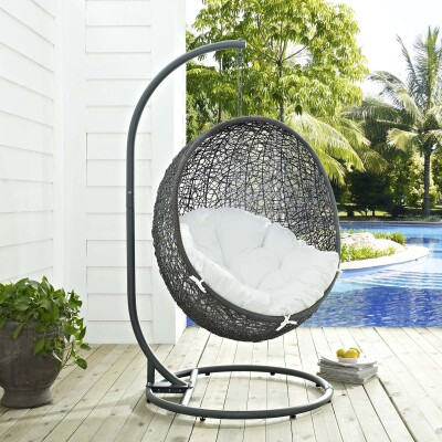 EEI-2273-GRY-WHI Hide Outdoor Patio Swing Chair With Stand