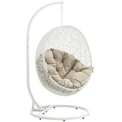 EEI-2273-WHI-BEI Hide Outdoor Patio Swing Chair With Stand