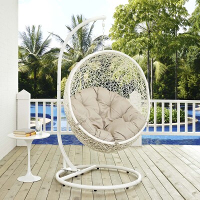 EEI-2273-WHI-BEI Hide Outdoor Patio Swing Chair With Stand