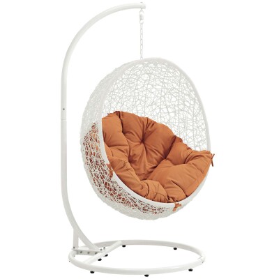 EEI-2273-WHI-ORA Hide Outdoor Patio Swing Chair With Stand
