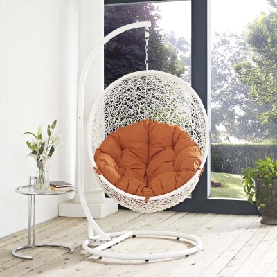 EEI-2273-WHI-ORA Hide Outdoor Patio Swing Chair With Stand
