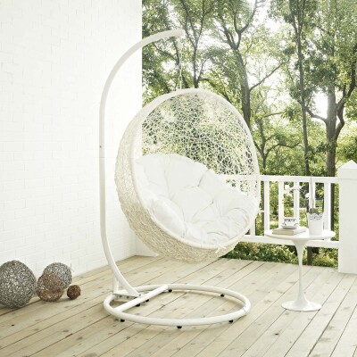 EEI-2273-WHI-WHI Hide Outdoor Patio Swing Chair With Stand White