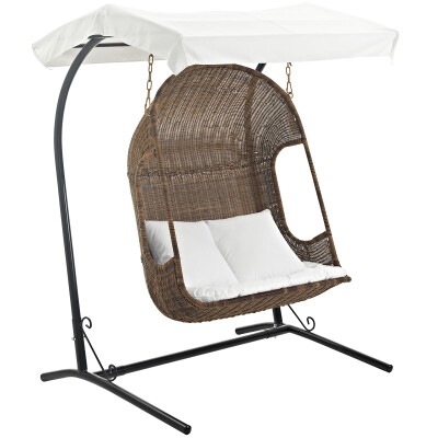 EEI-2278-BRN-WHI-SET Vantage Outdoor Patio Swing Chair With Stand Brown White