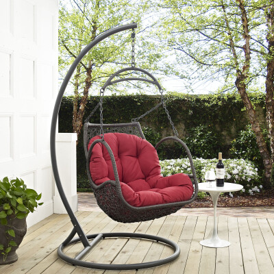 EEI-2279-RED-SET Arbor Outdoor Patio Wood Swing Chair Red