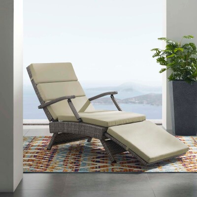 EEI-2301-LGR-BEI Envisage Chaise Outdoor Patio Wicker Rattan Lounge Chair