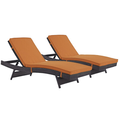 EEI-2428-EXP-ORA-SET Convene Chaise Outdoor Patio Set of 2 Espresso Orange