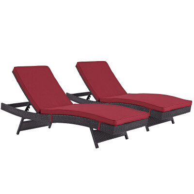 EEI-2428-EXP-RED-SET Convene Chaise Outdoor Patio Set of 2 Espresso Red