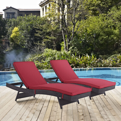 EEI-2428-EXP-RED-SET Convene Chaise Outdoor Patio Set of 2 Espresso Red