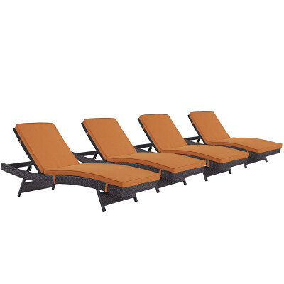 EEI-2429-EXP-ORA-SET Convene Chaise Outdoor Patio Set of 4 Espresso Orange