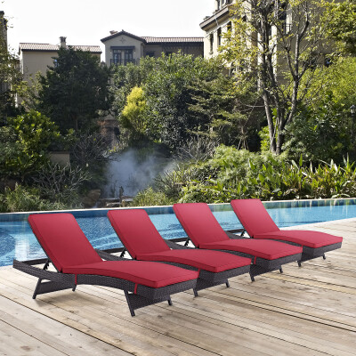 EEI-2429-EXP-RED-SET Convene Chaise Outdoor Patio Set of 4 Espresso Red