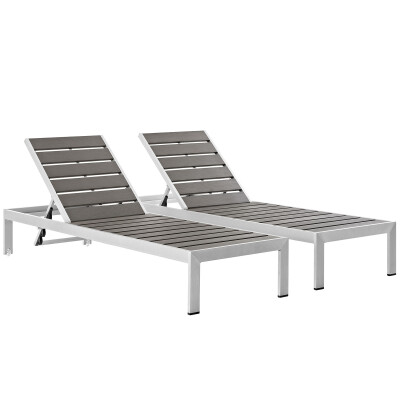 EEI-2467-SLV-GRY-SET Shore Chaise Outdoor Patio Aluminum Set of 2 Silver Gray