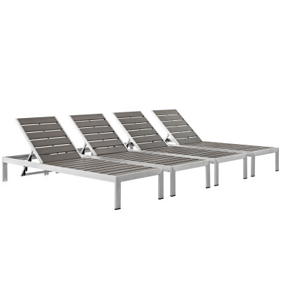 EEI-2468-SLV-GRY-SET Shore Chaise Outdoor Patio Aluminum Set of 4 Silver Gray