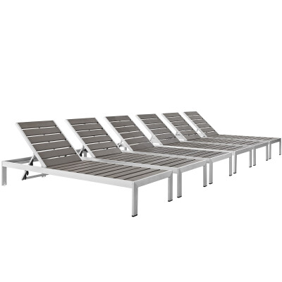 EEI-2469-SLV-GRY-SET Shore Chaise Outdoor Patio Aluminum Set of 6 Silver Gray