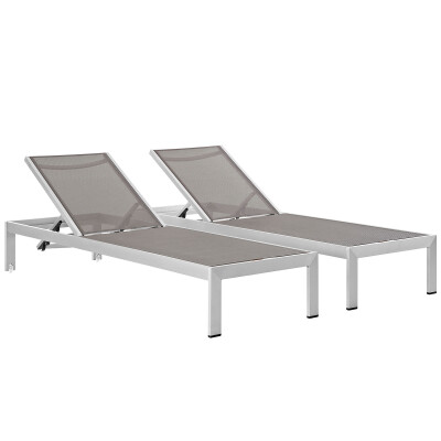EEI-2472-SLV-GRY-SET Shore Chaise Outdoor Patio Aluminum Set of 2 Silver Gray