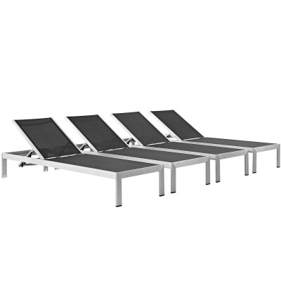 EEI-2473-SLV-BLK-SET Shore Chaise Outdoor Patio Aluminum Set of 4