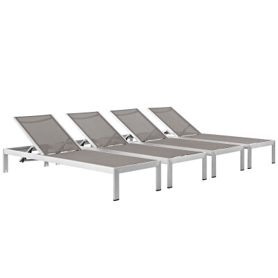 EEI-2473-SLV-GRY-SET Shore Chaise Outdoor Patio Aluminum Set of 4 Silver Gray