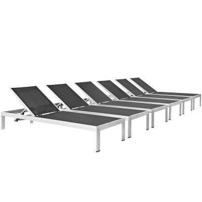 EEI-2474-SLV-BLK-SET Shore Chaise Outdoor Patio Aluminum Set of 6