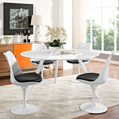 EEI-2524-WHI Lippa 54" Round Wood Top Dining Table with Tripod Base White