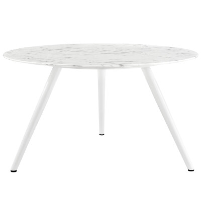 EEI-2526-WHI Lippa 54" Round Artificial Marble Dining Table with Tripod Base White
